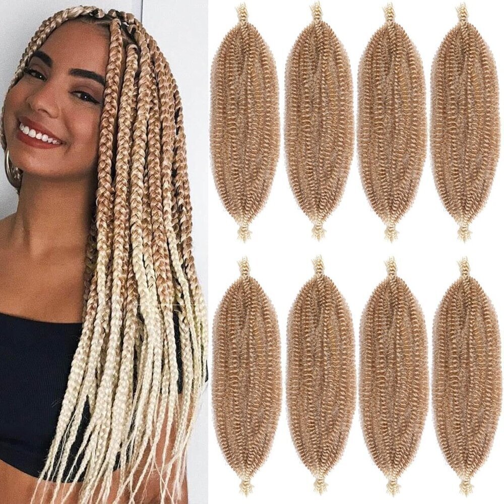 16 Inch Synthetic Afro Twist Hair 8 Packs Light Brown Blonde Kinky Twist Extensi
